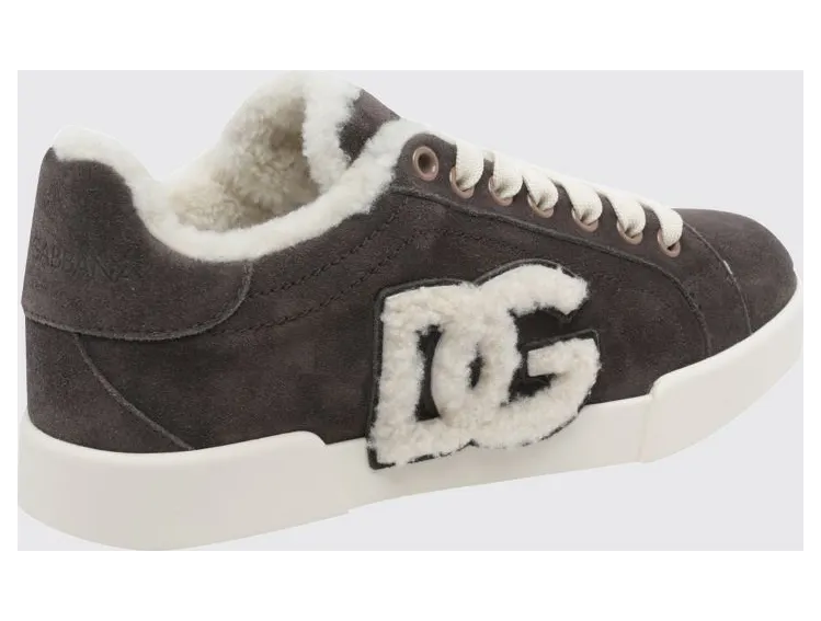 Dolce & Gabbana Low-Top Sneakers in Shearling and Suede with DG Monogram Brown (CK2374AJ2228L832) (2)