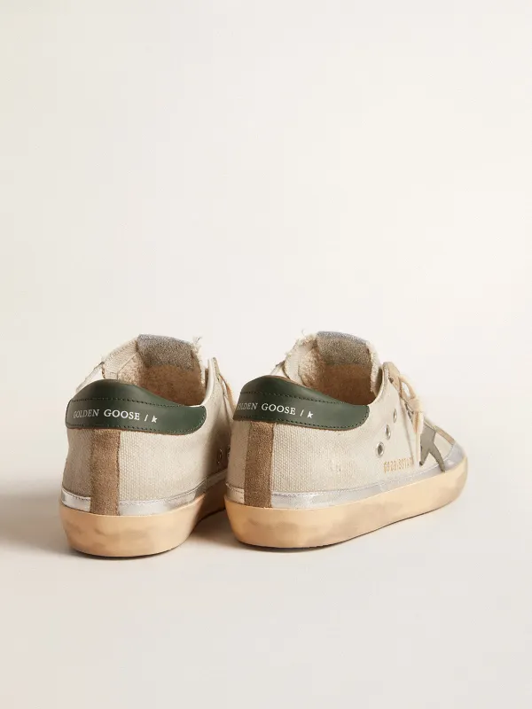 Golden Goose Super-Star In Gray Canvas With A Green Leather Star And Heel Tab (GWF00484.F005943.60521) (4)