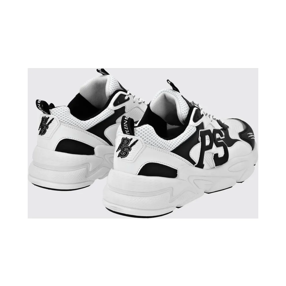 Plein Sport Low-Top in Leather and Mesh with Contrast Monogram White 2 (SADSUSC0611STE003N0127)