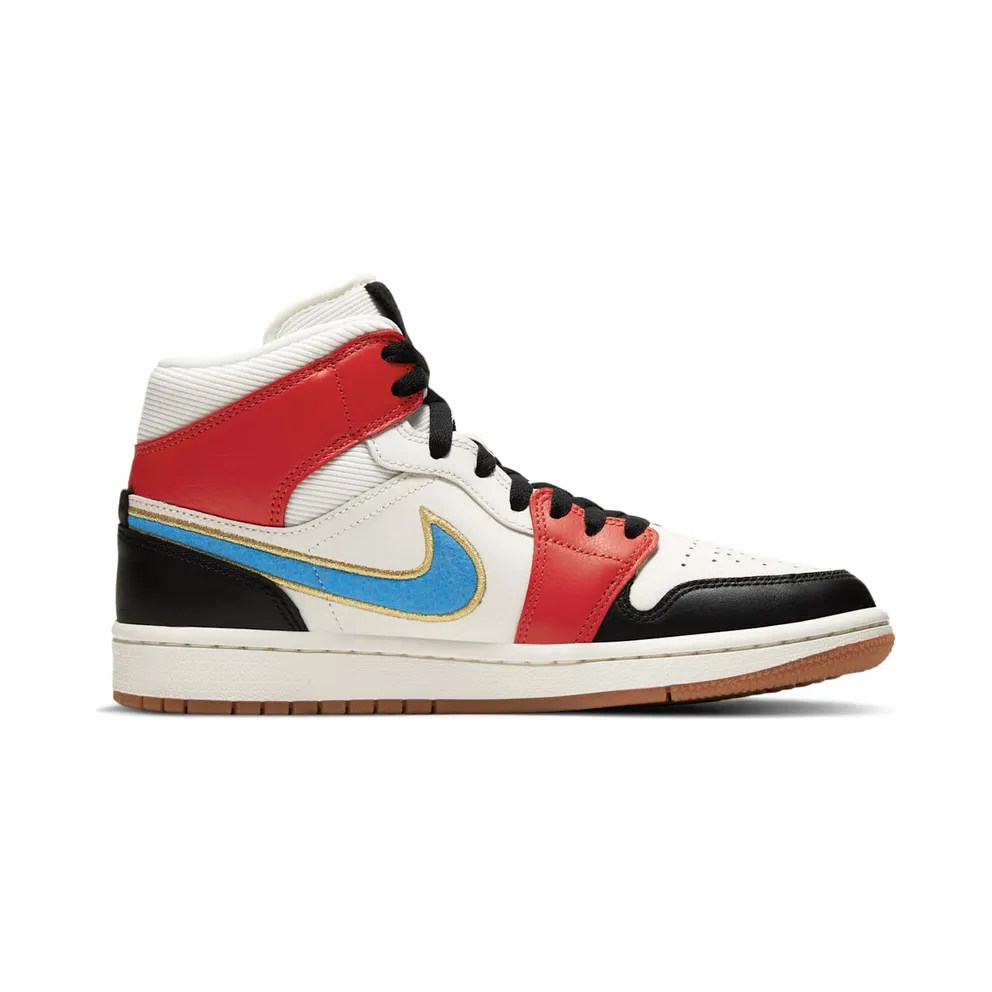 Jordan 1 Mid Sail Red Black Blue Sail/Metallic Gold-Gym Red-Black (DC1426-100)