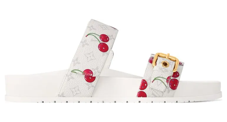 Louis Vuitton Cherry Bom Dia Flat Comfort Mule x Takashi Murakami White Monogram Cherry (1AHLZ7)