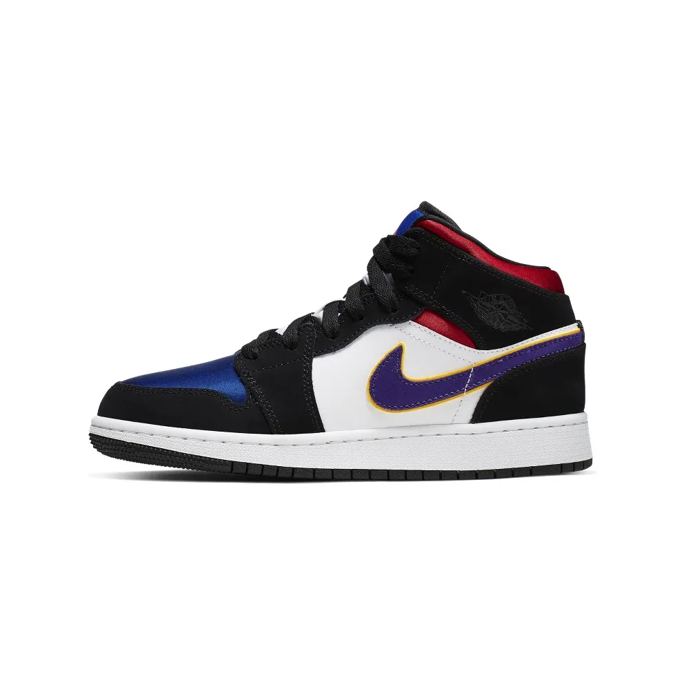 Jordan 1 Mid Lakers Top 3 (GS) Black/Field Purple-White-Gym Red-Rush Blue-Amarillo (BQ6931-005)