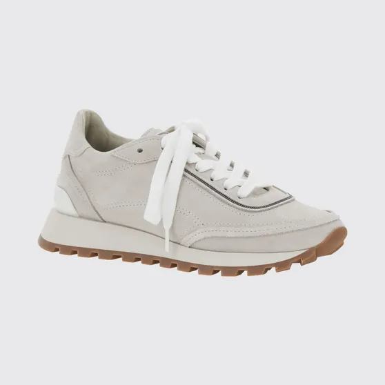 Brunello cucinelli Suede Calfskin Low-Top Trainers with Monili Grey (MZSFG3318PC9593)
