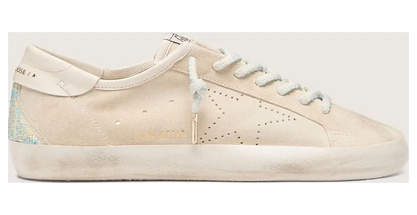 Golden Goose Women’S Super-Star In Cream Suede With Perforated Star And Bead Insert (GWF01077.F008597.15581)