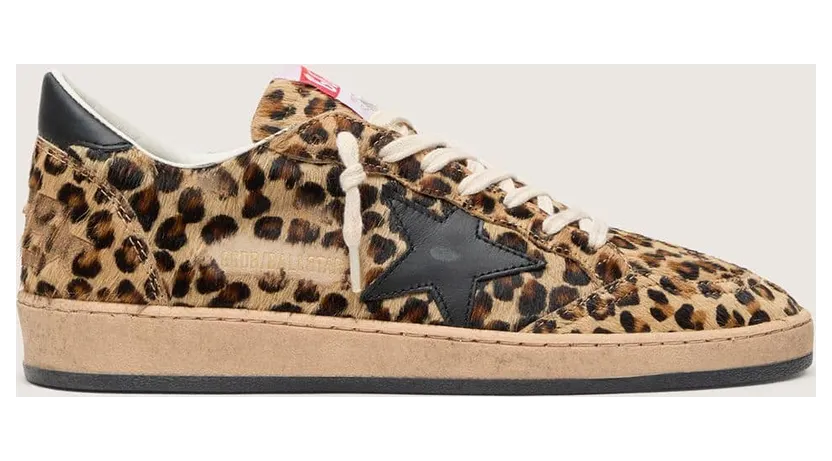 Golden Goose Ball Star In Leo-Print Pony Skin, Black Leather Star & Heel Tab (GWF00117.F003427.81629)
