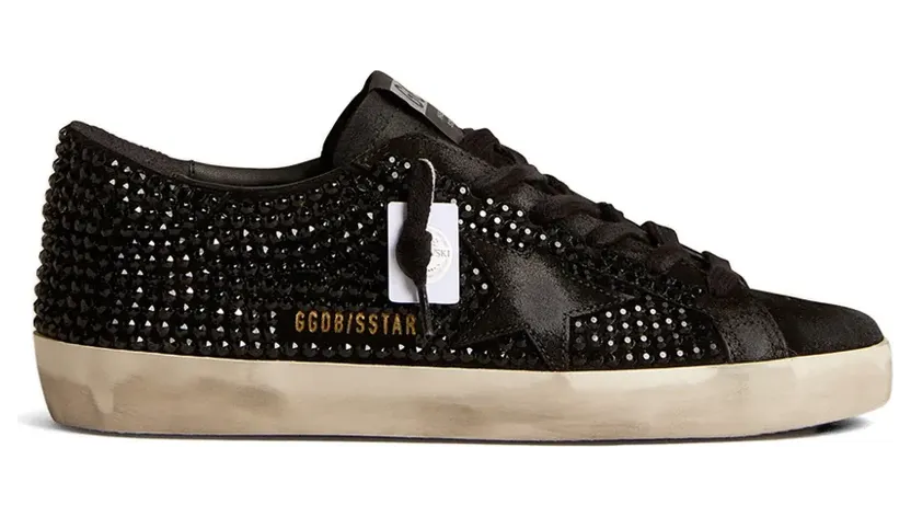 Golden Goose Super-Star in Black suède met Swarovski kristallen (GWF00174F006317)