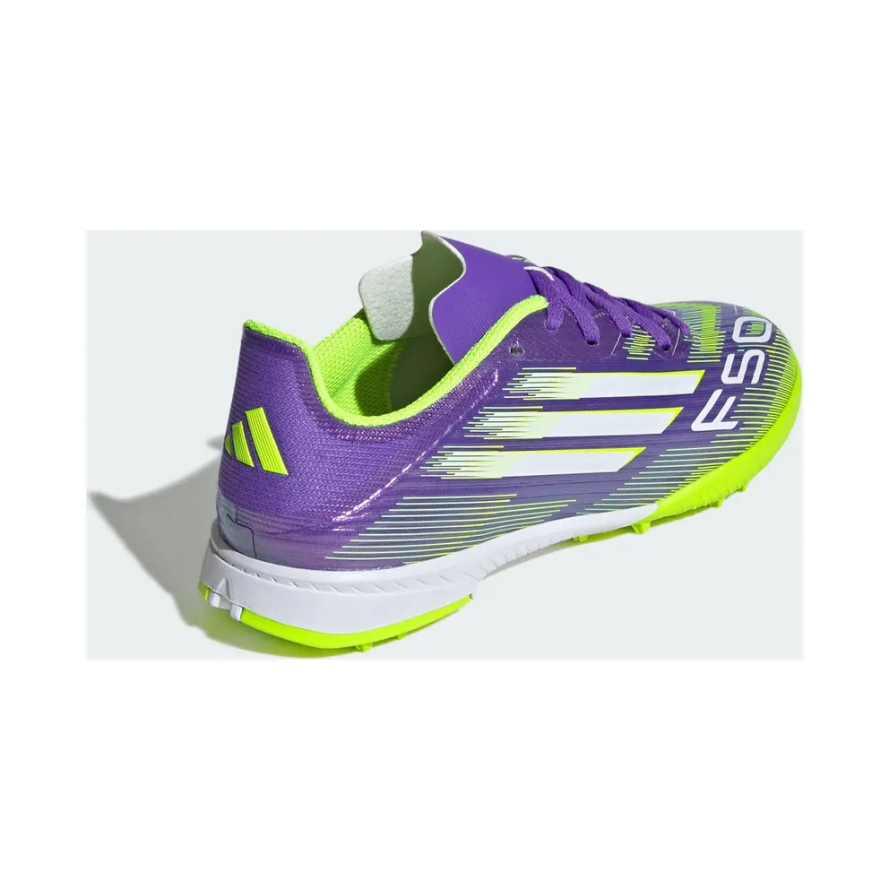 adidas F50 League Turf Boots Kids “Purple Rush / Cloud White / Lucid Lemon” (JI0000)