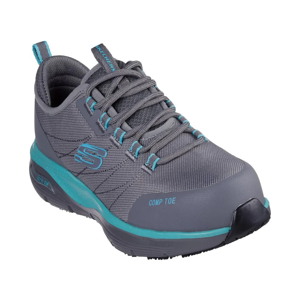 Skechers Work Slip-Resistant: Arch Fit “Ebinal Sneaker Grey / Aqua” (108075ECGYAQ)