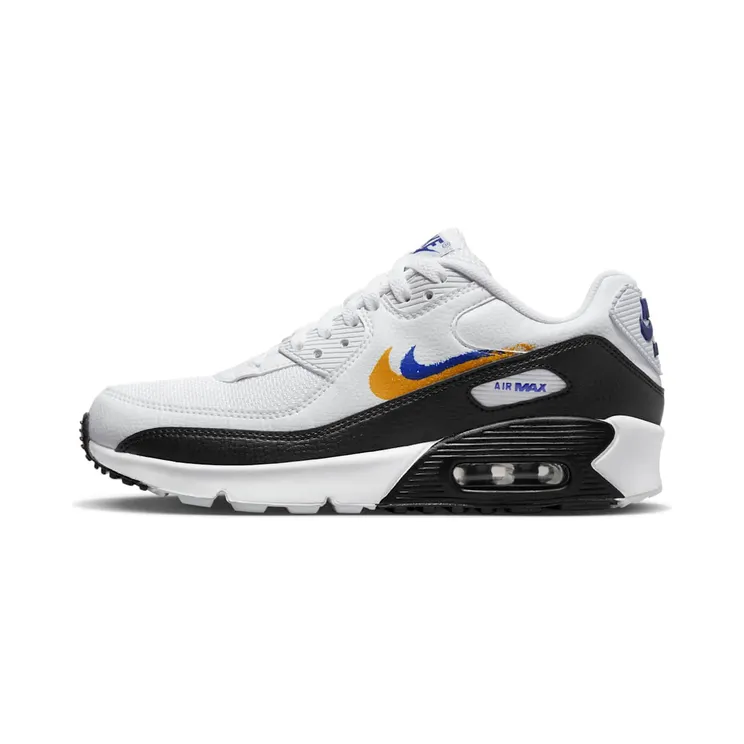 Nike Air Max 90 GS Double Swoosh “White / University Gold / Black / Deep Royal Blue” (FJ4592-100)