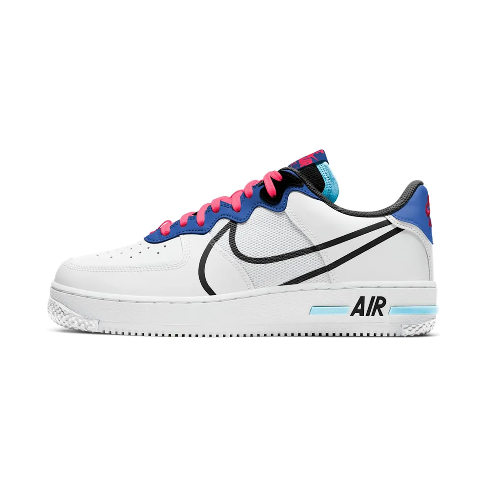 Nike Air Force 1 React White / Black / Astronomy Blue / Laser Crimson (CT1020-102)