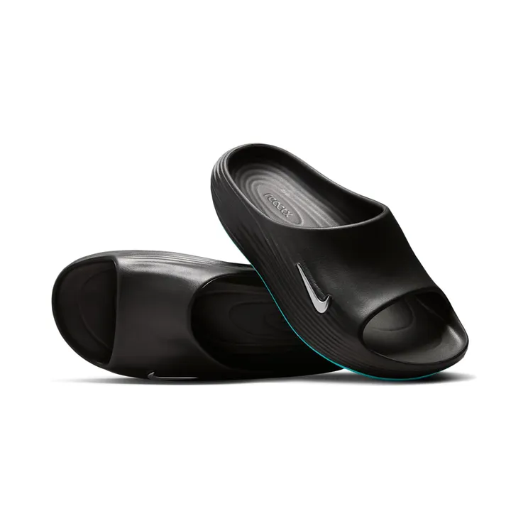 Nike ReactX Rejuven8 Slides “Black / Gamma Blue / Metallic Silver” (HV4479-003)