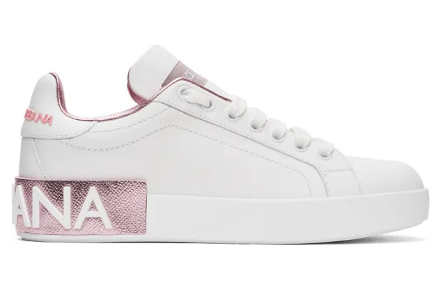 Dolce and Gabbana White and Pink Portofino Sneakers (CK1544 AX615)