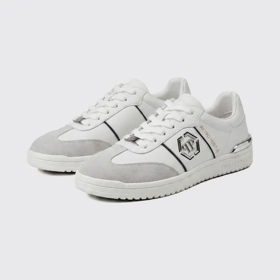 Philipp plein Retro Hustle Leather Sneakers with Hexagon Logo White (AAFSUSC1062PLE022N01)