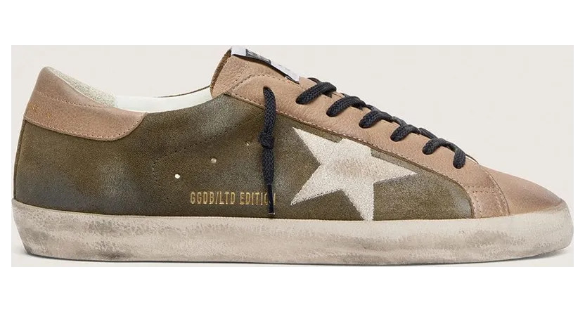 Golden Goose Men’S Super-Star Ltd In Olive-Green Suede With Cream Embroidered Star (GMF01112.F008587.35999)
