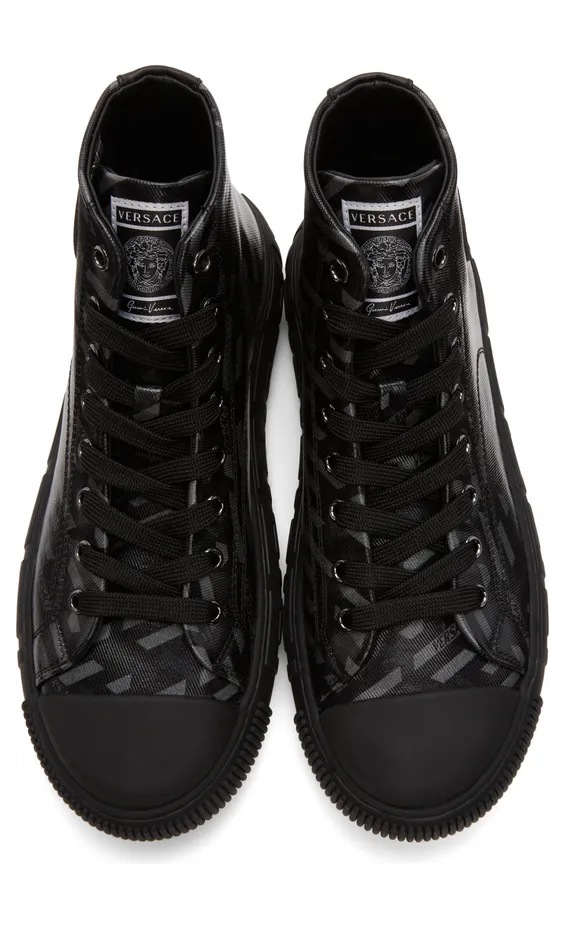 Versace Black & Grey ‘La Greca’ High-Top Sneakers (DSU8403 1A01726) (5)