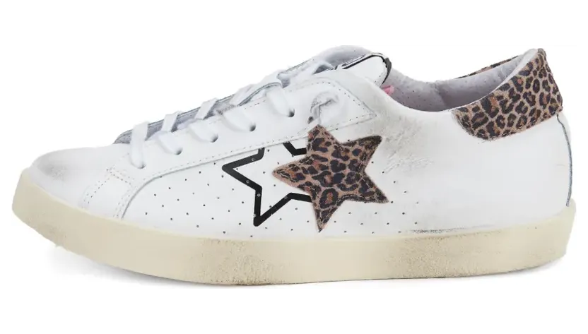 2 Star Prime Star Sneakers mit Leoparden-Print – Weiß (2SD5111)