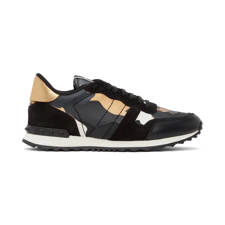 Valentino Garavani Black & Gold Camouflage Rockrunner Sneakers (WY0S0723GYE)