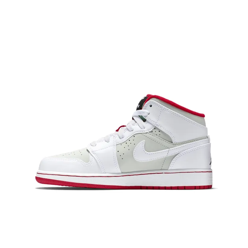Jordan 1 Retro Mid Hare 2015 (GS) White/True Red-Light Silver-Black (719554-123)