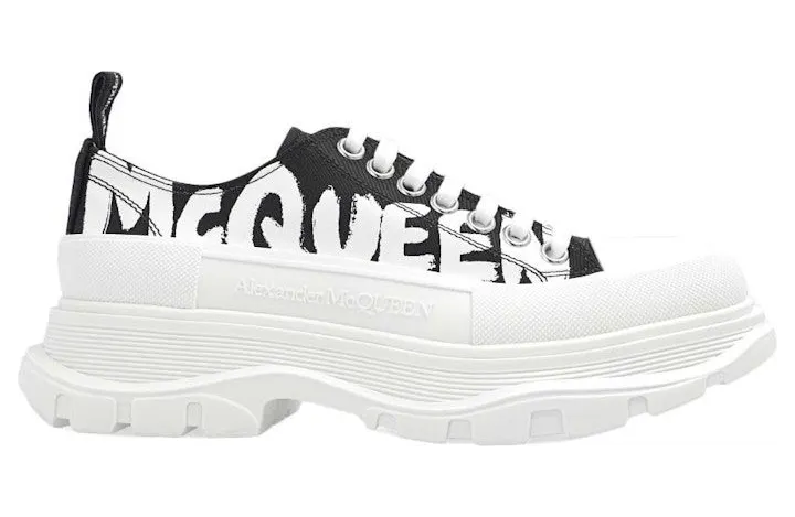 Alexander McQueen Tread Slick Low Lace Up Graffiti Shoes Black White (708753W4RQ21041)