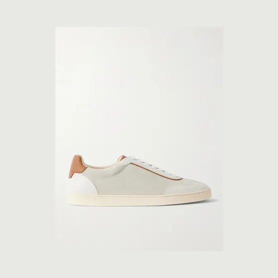 Brunello Cucinelli Coda di Rondine Leather-Trimmed Waxed-Suede Sneakers White (MZULDGJ336)