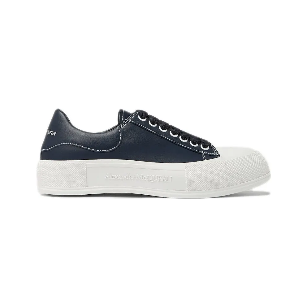 Alexander McQueen Leather Deck Plimsoll Navy Blue (667817WIABK4472)