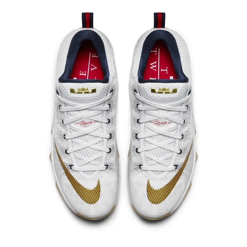 Nike LeBron 12 Low USA White/Midnight Navy/University Red-Metallic Gold (724557-174)