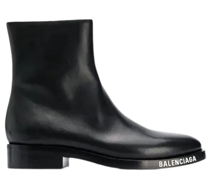 Balenciaga Leather Ankle Boot Black White Logo (590717WA7201000)