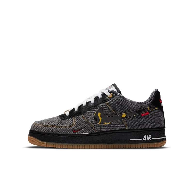 Nike Air Force 1 Low Remix Black (GS) Black/Multi-Color-White-Metallic Gold (DB1976-001)