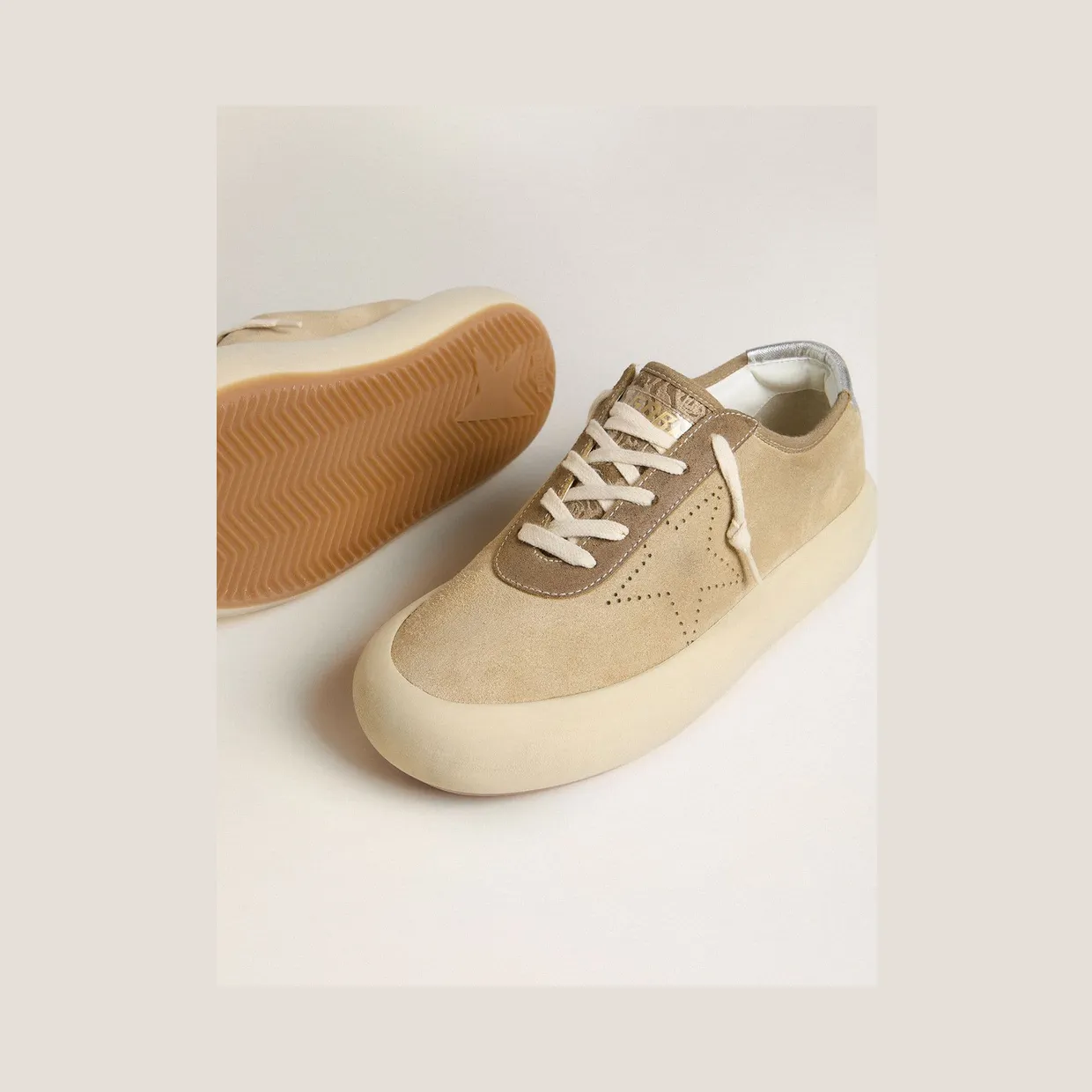 Golden Goose Space-Star In Beige Suede With Perforated Star And Metallic Silver Heel Tab (GWF00376.F007968.55528) (3)