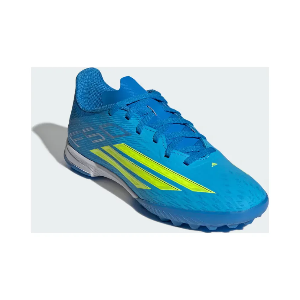 adidas F50 League Turf Football Shoes Kids “Lucid Ray Blue / Team Solar Yellow 2 / Lucid Aquamarine” (JR9017)