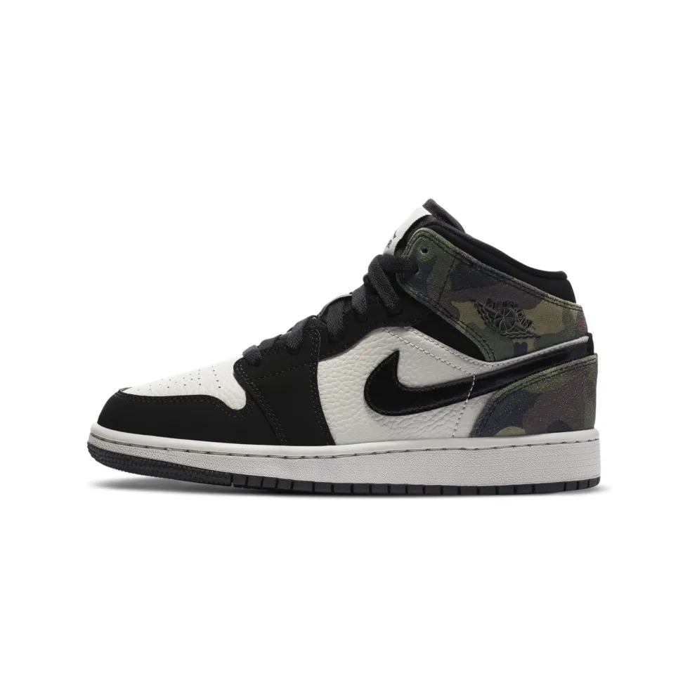 Jordan 1 Mid Camo (GS) Light Bone/Black (CW5550-001)