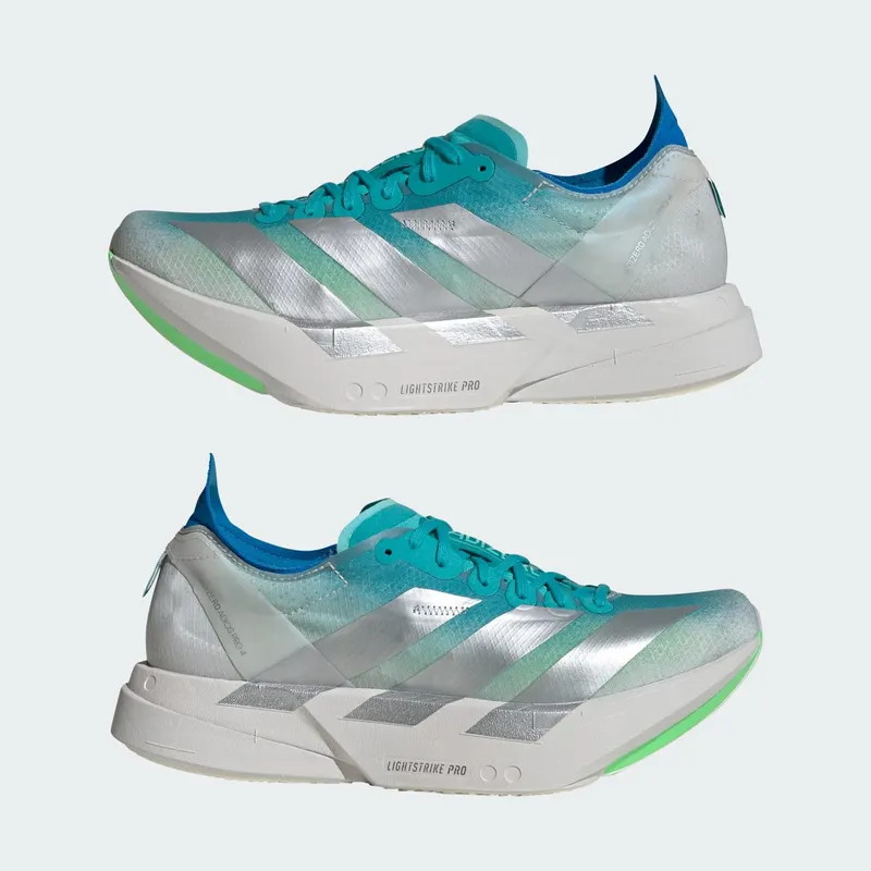 Adidas ADIZERO ADIOS PRO 4 Shoes Hi-Res Aqua / Matte Silver / Grey One (JS2580)