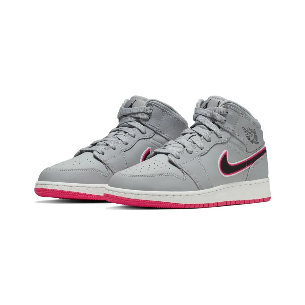 Jordan 1 Mid Wolf Grey Racer Pink Black (GS) Wolf Grey/Racer Pink-White-Black (555112-060)