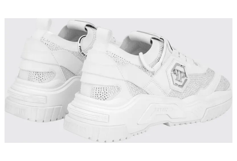 Philipp plein Low-Top Leather and Stretch Viscose Sneakers with Monogram and Rhinestones White (PAFSUSC0926PTE003N0101) (2)