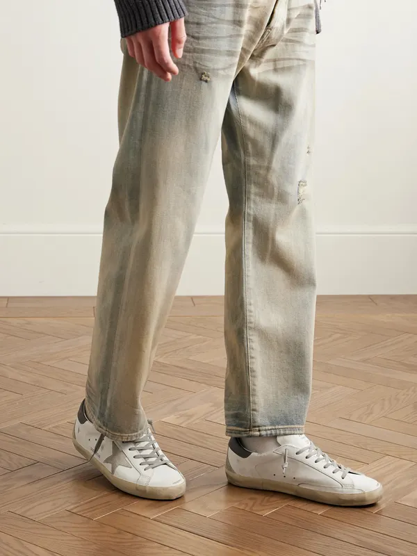 Golden Goose Super-Star Distressed Suede-Trimmed Leather Sneakers White (GMF00102.F006113) (2)