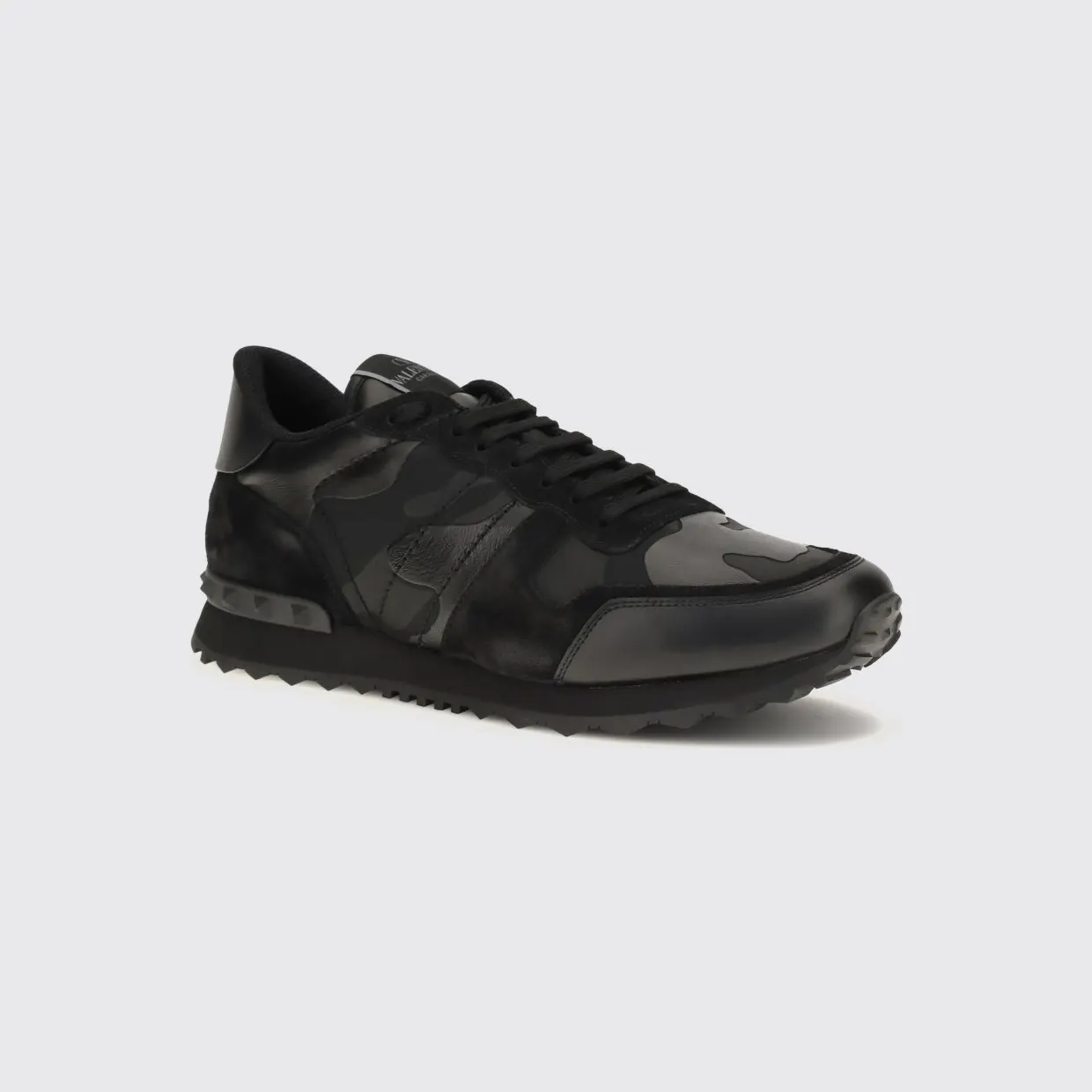 Valentino garavani Rockrunner Camouflage Leather and Suede Sneakers Black (S0723NSD0NO)