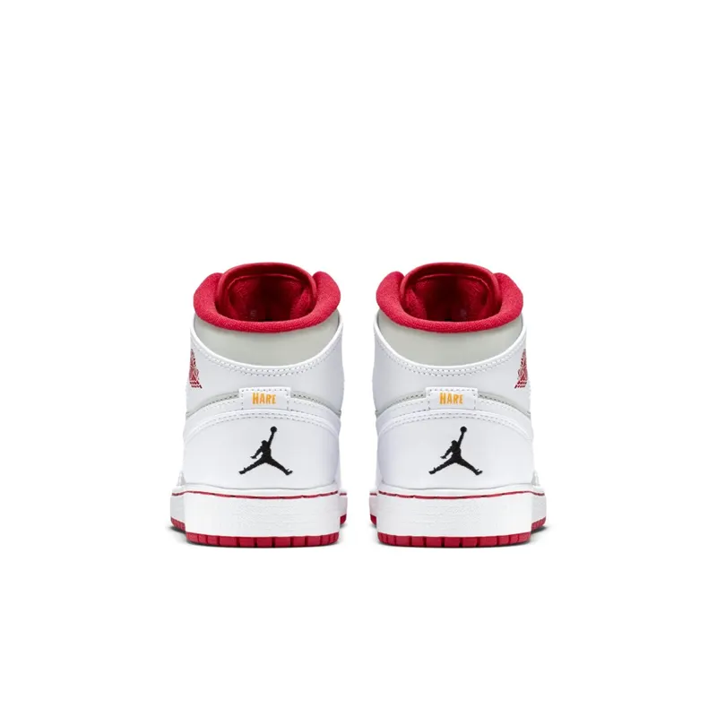 Jordan 1 Retro Mid Hare 2015 (GS) White/True Red-Light Silver-Black (719554-123)