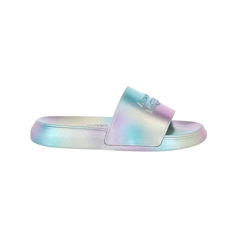 Alexander McQueen Iridescent Logo Slides Silver (697096-W4RF1-8306)