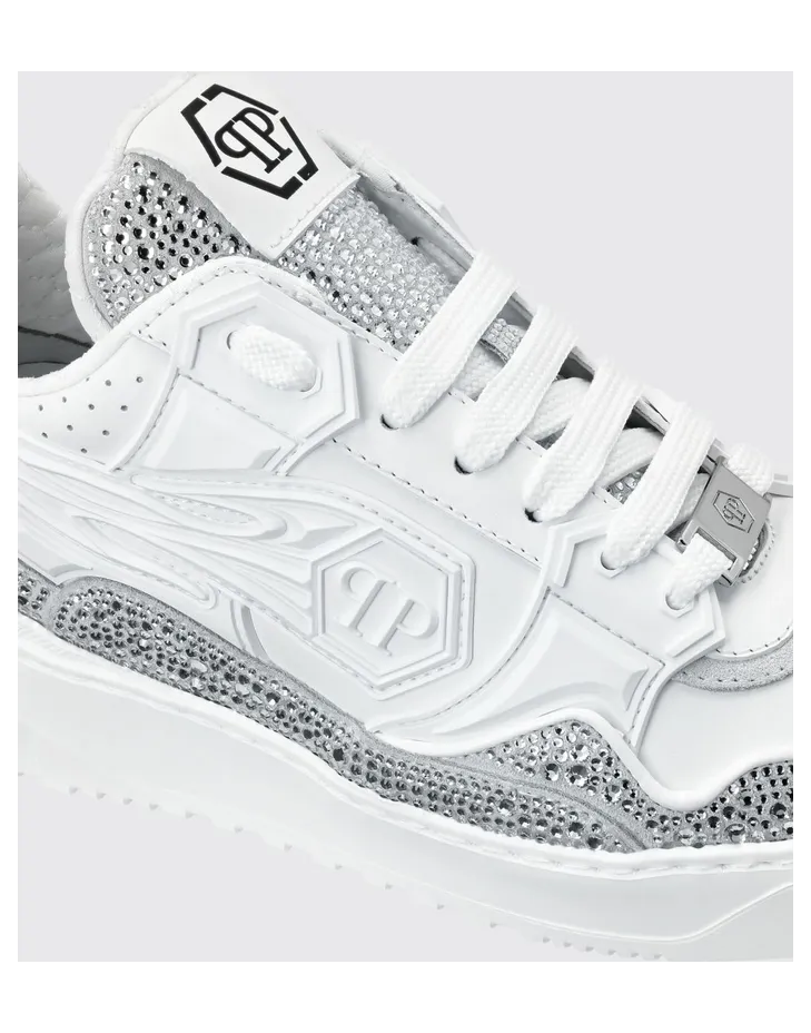 Philipp plein Leather and Rhinestone Sneakers White (SAESWSC2763PLE010N01) (3)