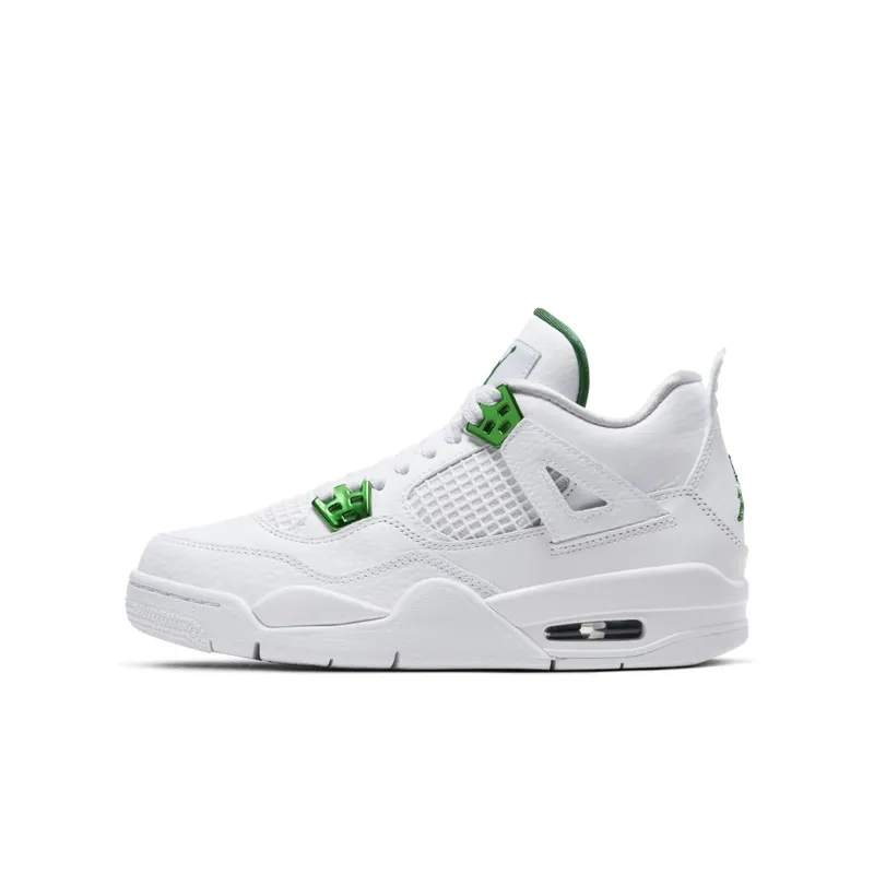 Jordan 4 Retro Metallic Green (GS) White/Metallic Silver-Pine Green (408452-113)