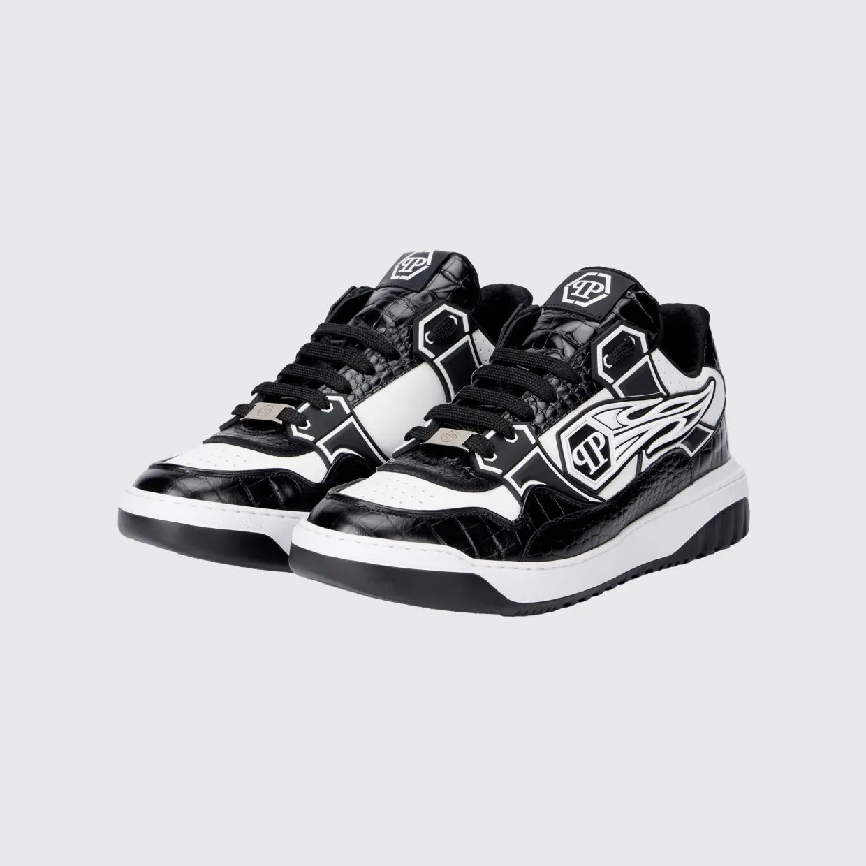 Philipp plein Moonwalker Sneakers in Crocodile Print Leather White 1 (SAFSMSC4075PLE005N0102)