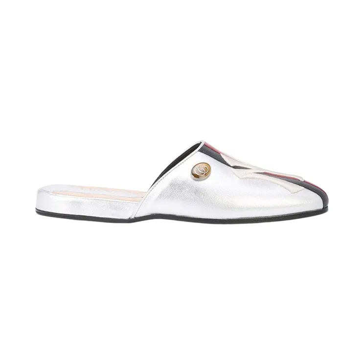 Gucci NY Yankee Slippers Silver Leather (536794 D3VM0 6463)