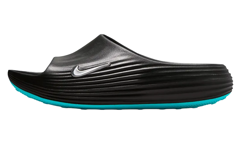 Nike ReactX Rejuven8 Slides “Black / Gamma Blue / Metallic Silver” (HV4479-003)