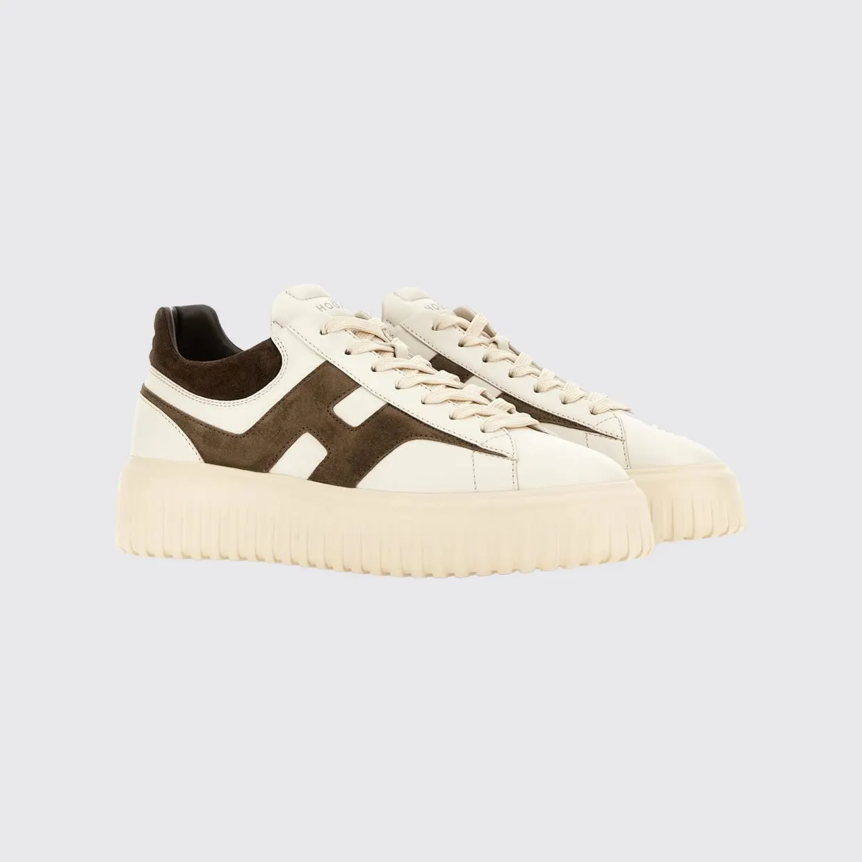Hogan H-Stripes Leather and Suede Trainers with H Logo and Platform Sole White 1 (HXM6450FE91N1M762F)