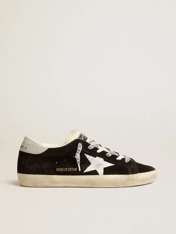 Golden Goose Super-Star Ltd In Black Suede With White Printed Star And Silver Glitter Heel Tab (GWF00661.F005166.90220)