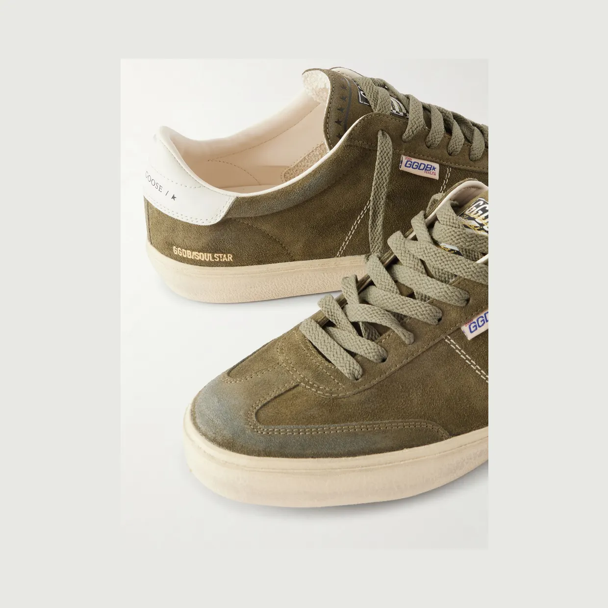 Golden Goose Soul Star Leather-Trimmed Distressed Suede Sneakers Army green (GMF00464.F008346) (5)