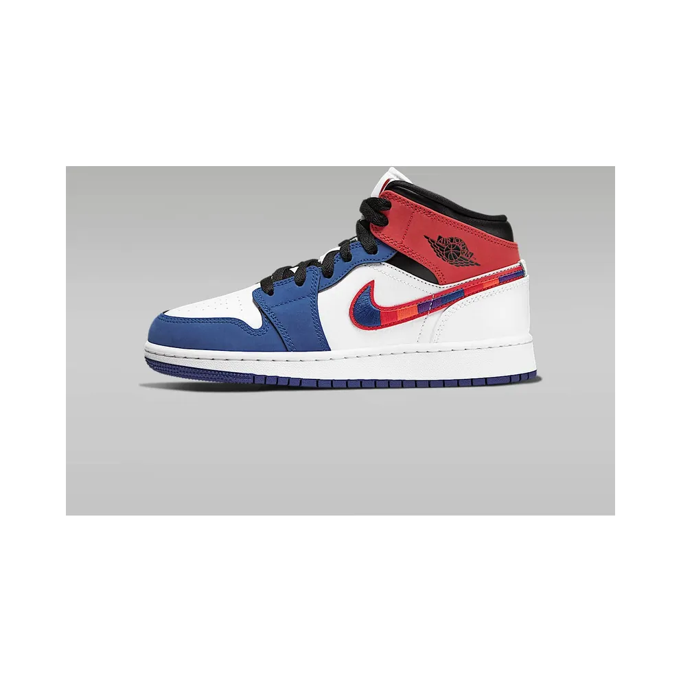Jordan 1 Mid Rush Blue University Red (GS) White/Rush Blue-Black-University Red (BQ6931-146)