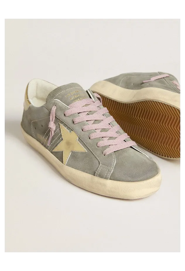 Golden Goose Super-Star In Gray Suede With Gold Metallic Leather Star And Heel Tab (GMF00101.F007350.35928) (3)