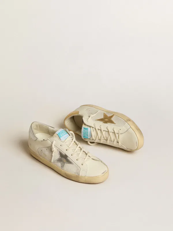Golden Goose Super-Star In White Leather And Suede With Silver And Gold Leather Star (GWF00103.F005189.11664) (2)