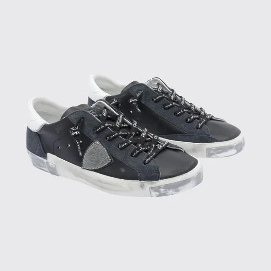 Philippe Model Prsx Bicolour Low-Top Calfskin Trainers with Shield Logo Black (PRLDMA01)